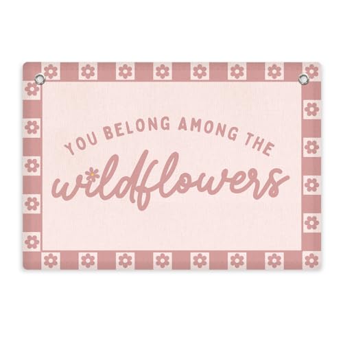 Bannière bohème Wildflowers rose grand format pour déco salon et chambre
