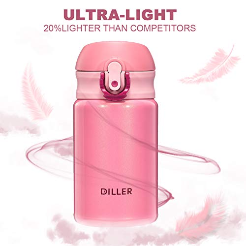 Diller Thermal Water Bottle - 10 Oz Mini Insulated Stainless Steel Bottle, Leakproof Cute Vacuum Flask, Perfect For Purse Or Kids Lunch Bag, 12 Hours Hot & 24 Hours Cold (Pink, 10 Oz) #TOP5