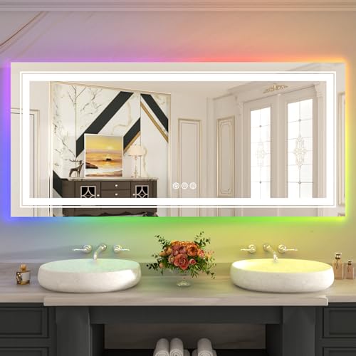 WTTY RGB LED Mirror for Bathroom,72"x40" Large LED Bathroom Mirror
