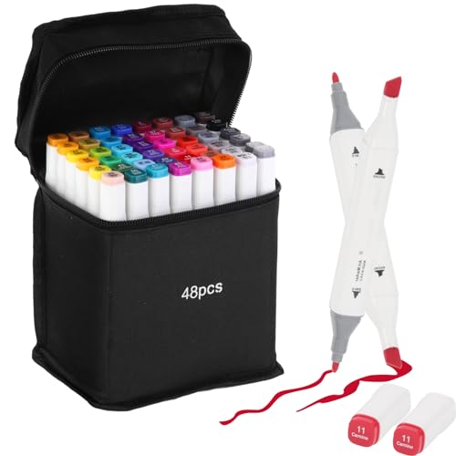 Kebuye Alcohol Based Markers 48 Colors, Dual Tip Art Sketch Markers, Drawing Pens Permanent Markers for Adult Kids Artist Coloring
