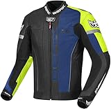  Berik Asymatic Motorradlederjacke Schwarz/Blau/Gelb 54