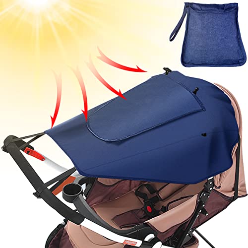 Voile d'ombrage pour poussette avec protection UV 50+ : universel étanche à la poussière, coupe-vent, pour poussette et étanche, tissu double couche avec fenêtre et ailes d'ombrage extra larges. Bleu Cover