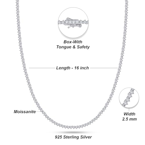 SAVEARTH DIAMONDS 3 Prong 2.5mm Tennis Necklace for Women, 14K White Gold Over Sterling Silver 5.50ctw Round Lab Created Moissanite Tennis Thin Necklace Chain Jewelry 16 inch2