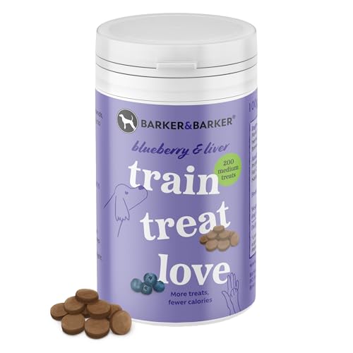 Barker and Barker Grain Free Dog Training Treats - 200 Medium Blueberry & Liver Treats - Low Calorie, High in Protein, Vitamin C, B6, & E - 100% Human-Grade Ingredients for Small & Medium Breed Dogs