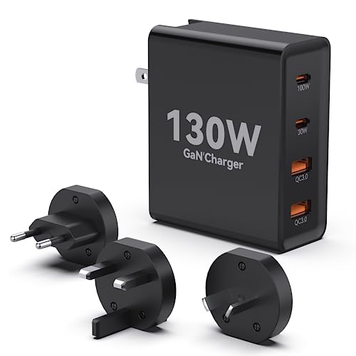130W GaN USB C Charger, 4-Port PD Fast Charging Station for MacBook Pro/Air, iPhone 17/16/15, Samsung S26/S25/S24, Dell XPS, HP Victus 15, iPad, Travel Wall Adapter with UK Plug