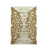 25PCS Champagne Gold Glitter Laser Cut Wedding Invitations Cards with Envelopes,Blank Inner Sheets,Ribbons for Wedding Bridal Shower Quinceañera Engagement Birthday Invites, champagne glitter