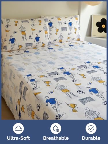 Image of Kids Queen Size Soccer Bed Sheets - 4 Piece Kids Soccer Sheet Set - Sporty Game Day Bedding - Ultra-Soft, Cute & Cozy - Breathable & Machine Washable - Goal Bed Set for Boys, Girls, Teens & Toddlers