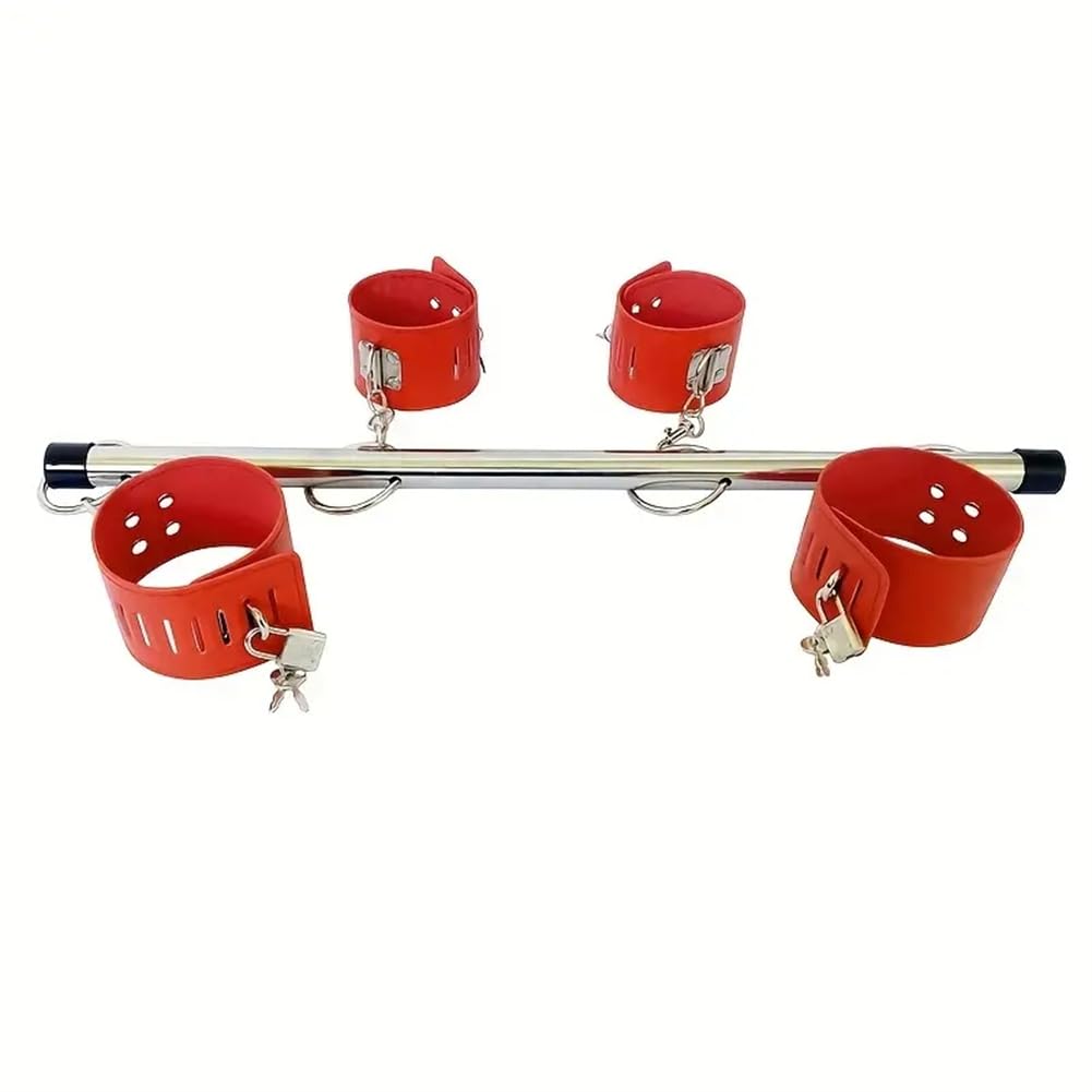 Cubierta roja para pies y Manos de Acero Desmontable y Libre de Mantenimiento, Barra Transversal, Varilla de Metal, Tubo de Acero, con Cerradura, Mano y pie de Cuero con Llave de Bloqueo