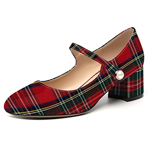 ROSERWISH Womens Strap Patent Ankle Strap Uniform Cute Round Toe Chunky Low Heel Pumps Shoes 2 Inch