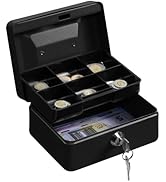 H&S Money Box with Key - 6 inch Money Tin with Lock - Small Lockable Cash Box with Coin Tray for ...
