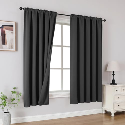 CUCRAF Drak Grey Blackout Curtains 54 Inches, Thermal Insulated Noise Reducing Rod Pocket Window Drapes for Bedroom & Living Room(52x54 Inch, 2 Panels)
