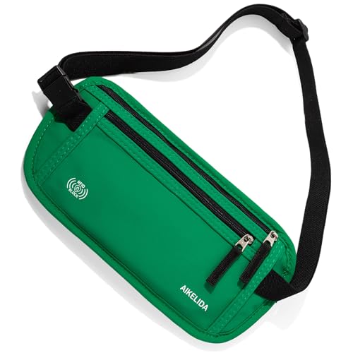 Image of Money Belt - Slim Passport Holder RFID Blocking Travel Wallet Undercover Fanny Packs for Men Women - Green