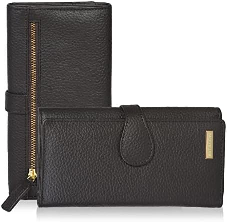 ESTALON Real Leather Wallets for Women RFID - Long Wallet Women's Ladies Clutch Zipper Pocket Multi Credit Card Case Holder Girls