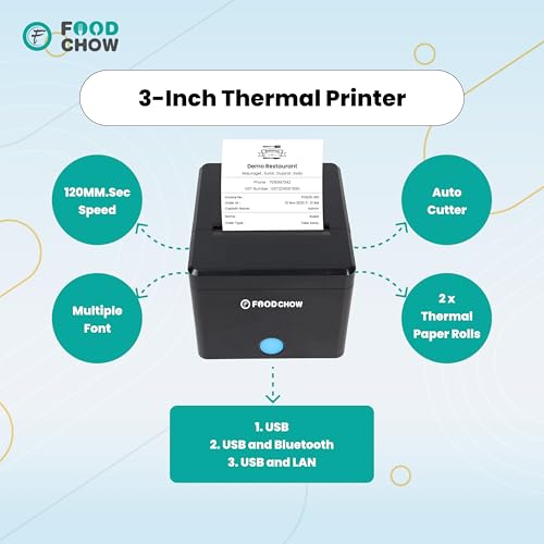 Image of 3-Inch USB + Bluetooth POS Printer with Auto Cutter + 1-Year Free Restaurant Billing Software | Perfect for Cafes, Food Outlets, Small Businesses 80mm Thermal Receipt Printers