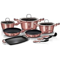 Cazuela De Cobre Precio Berlinger Haus I-Rose Batería Cocina Inducción 12 Piezas, Antiadherente Titanio sin PFOA, Aluminio, Vitro