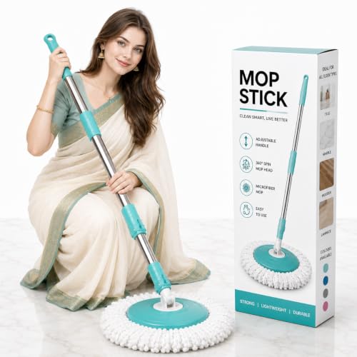 Image of Ultra Premium 360 Spin Mop Stick Rod with Stainless Steel Handle | Adjustable & Extendable Heavy Duty Mop Handle | Floor Cleaning Refill Rod Compatible with Spin Mop (Aquaa) (1 Refill)