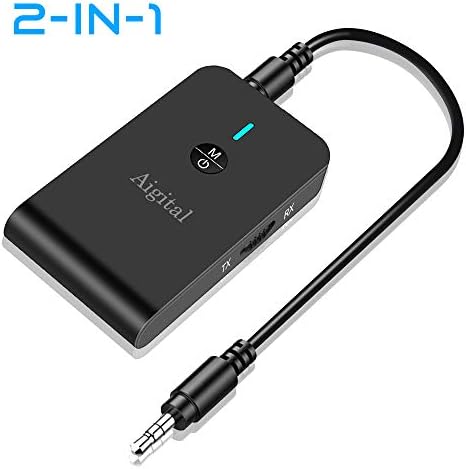 Bluetooth Transmitter Receiver, Aigital 2-in-1 Wireless Audio Adapter Bluetooth 5.0 aptX Low Latency | Works for TV, Car, Home Stereo System and More | Transmitter and Receiver Dual Function