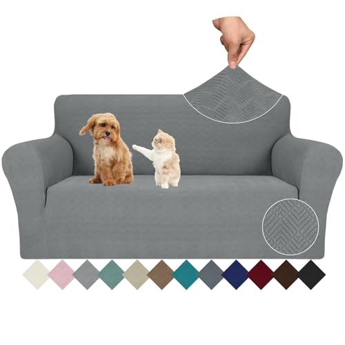 Ystyle Funda Sofa 2 Plazas Ajustable, Fundas para Sofa Elasticas, Funda De Sofa Anti Gatos Perros, Sofa Cover con Reposabrazos, Jacquard Fundas Cubre Sofa Ntideslizante Lavable, Gris Claro
