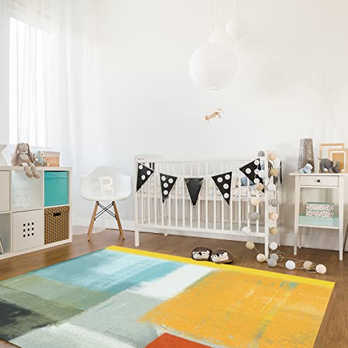 Orange Yellow Teal Area Rug 2'7"X5' For Living Room,Kids Teen Girls Boys Bedroom,Abstract Modern Painting Watercolor Art Green White Outdoor Indoor Washable Carpet Runner Area+Rug For Kitchen,Hallway #TOP5