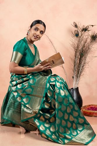 Image of Subham Saree for Woman Silk Cotton Kanjivaram | Soft Daily Wear Golden Zari Sari with Jacquard Blouse Piece