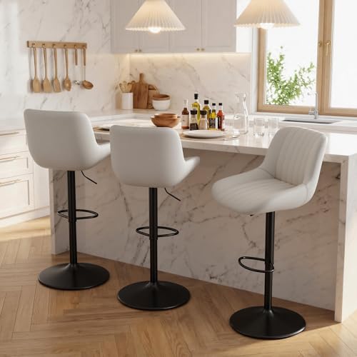 Image of Nalupatio Bar Stools Set of 3, Adjustable Modern Swivel Bar Stools with Backs, Counter Height Performance Fabric Island Chairs for Home Kitchen, Light Gray