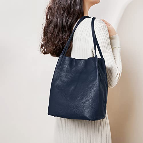 Image of Kattee Genuine Leather Tote Handbag for Women | Soft genuine leather tote with a secure magnetic snap closure for work, shopping, and everyday use.
