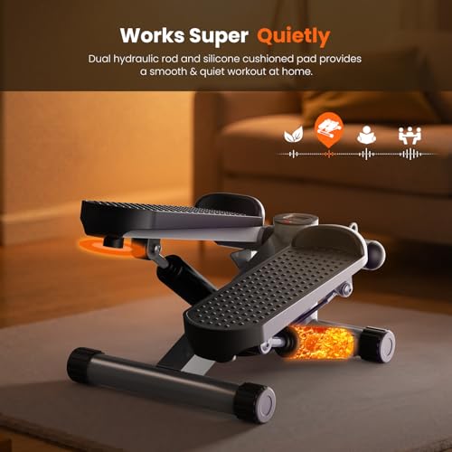 Image of Sweetcrispy Mini Stair Stepper with Resistance Bands, Hydraulic Home Stepper Machine, 300 LBS Weight Capacity, Compact Cardio Equipment with LCD Monitor, No Assembly Required