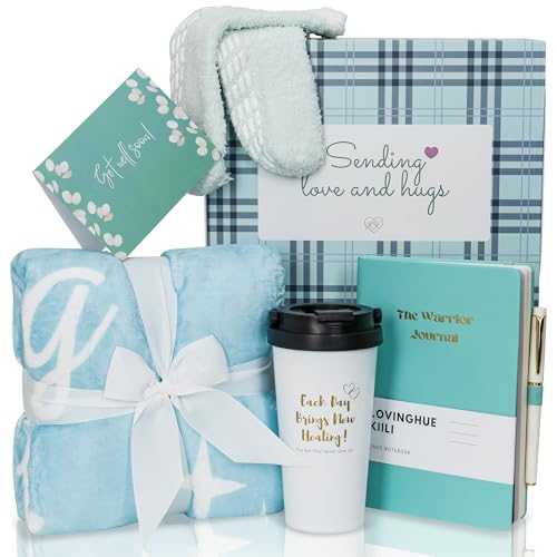 Chemo Care Package, Cancer Care Gifts for Women with Blanket, Socks, Journal, Tumbler (Turquoise)
