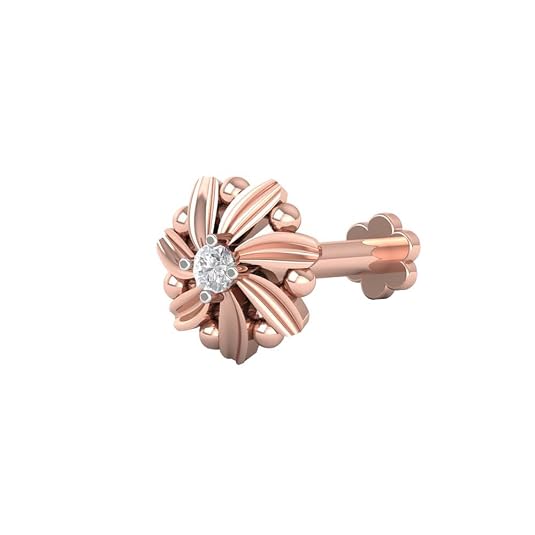 Buy DISHIS 14K Rose Gold Diamond Round Nose Pin for Women(screw