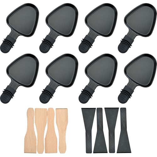 RoDzj Poelon Raclette Triangulaire, 8 Pièces avec 8 Spatules et 8 Coupelle - Revêtement Antiadhésif pour Fromage Fondu, Oeufs Frits (Noir)