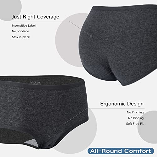 Popkok Womens Underwear Cotton Hipster Panties Low Rise Briefs 6 Pack(Medium, Dark) #TOP1