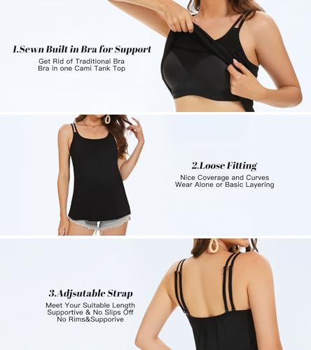 Image of Camisoles for Women with Built in Bra Adjustable Strap Tank Tops Cami Sleeveless Summer Tops for Workout Sleeping Traveling