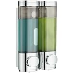 modunful Shower Dispenser 2 Chamber No Drill Shampoo Dispenser for Shower Wall Mounted Shampoo Conditioner Body Wash for Bathroom,Chrome 2 Chamber