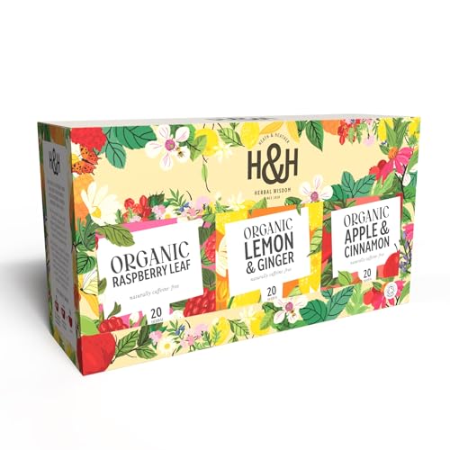 Heath & Heather Organic Fruit Tea Bags - Fruit Favourites Fruit Tea Gift Set – Apple & Cinnamon, Raspberry Leaf and Lemon & Ginger- Organic Certification by the Soil Association, Best Sellers Range