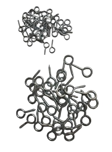 Image of Q1 Beads Metal 150 Pcs. Combo B Hook Eye Hook Screws, Screw in Eye Hooks for Wood, Securing Cables Wires, Self Tapping Eyelet Screw Eye Bolts for Indoor & Outdoor Use (0.5 inch, 1 inch)