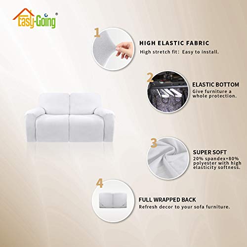 Image of Easy-Going 6 Pieces Microfiber Stretch Sectional Recliner Sofa Slipcover Soft Fitted Fleece 2 Seats Couch Cover Washable Furniture Protector with Elasticity for Kids Pet(Recliner Loveseat,Snow White)