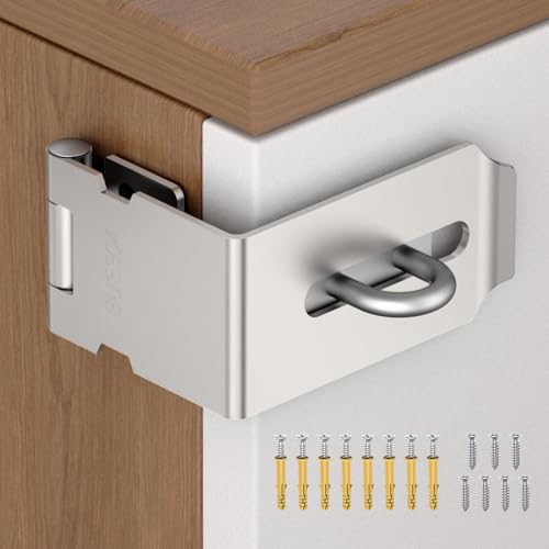 YogePote 90 Degree Hasp Latch, Heavy Duty 304 Stainless Steel Padlock Hasp Lock for Right Angle File Cabinet, Desk Drawer, Tool Box, Mailbox, Bookcase (Silver-1pc)