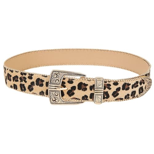 Mawjom Woman Leopard Print Buckle Belt Waist Strap for Jeans 27 to 39 Waist