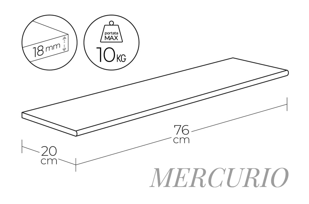 MODULARREDO | MERCURIO Estante de pared 76 x 20 cm, nogal