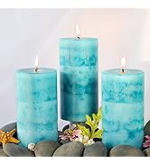 FLAVCHARM Pillar Candles Scented, Ocean Breeze Scented Candles, 3 Pack Teal Candles 3x6 inch Long...