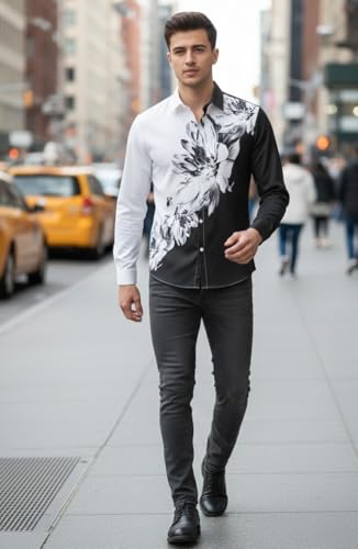 Image of Men's Floral Printed Casual Shirt | Full Sleeve Button-Down Stylish Shirt for Men | Slim Fit Party, Office & Street Wear Fashion Shirt