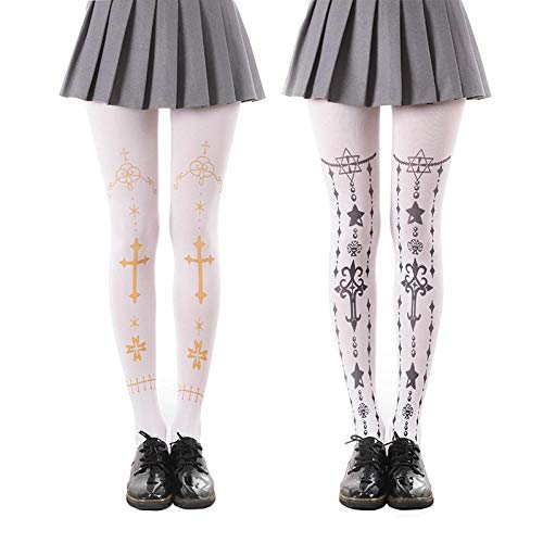 Ultra elastico, taglia unica TIGERROSA Calze E Calzini Di Supporto Morbido Collant Anime Lolita Even Panty Hose Cross Stampa A Cinque Punte Calze Di Seta Con Collant