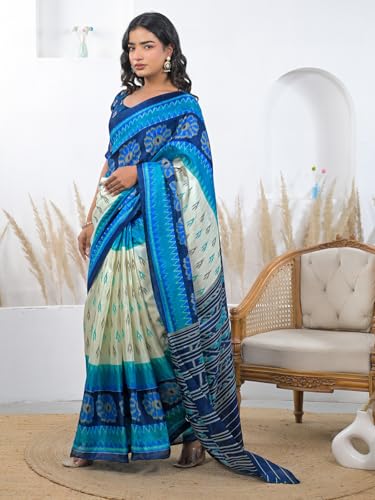 Image of SIRIL Women's Cotton Printed Saree With Unstitched Blouse Piece