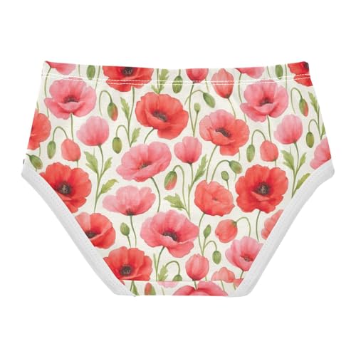 Joisal Girls Underwear Toddlers 2t Cotton Cute Panties Girl Aesthetic Undies Kids Briefs Watercolor Red Flowers2
