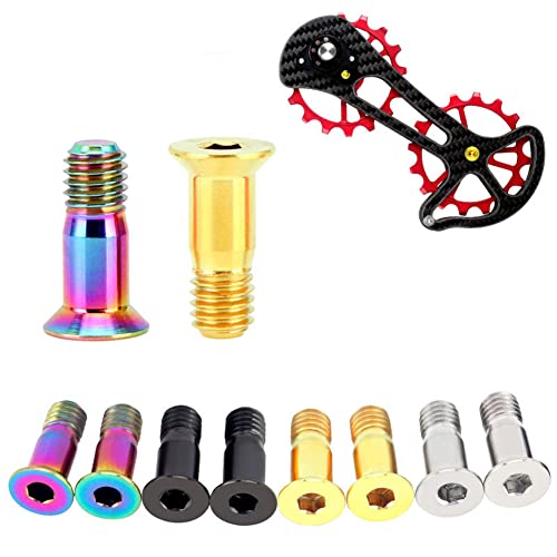 Ihreesy 2Pcs Bicycle Rear Derailleur Screws,M5 Bike Rear Derailleur Guide Wheel Screws Titanium Alloy Rear Derailleur Pulley Bolt For Mtb Bicycle,Gold #TOP3