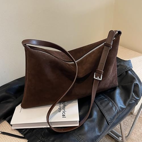 Image of Suede Slouchy Shoulder Bag for Women,Suede Purse for Women Small Hobo Bags Ladies Clutch with Adjustable Strap (Coffee)