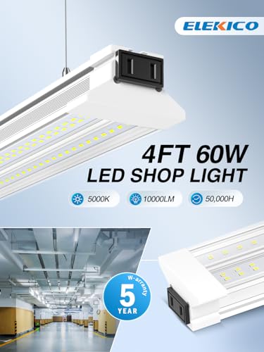 Image of Upgrade Super Bright 6 Pack 60W LED Shop Lights 4FT 9000LM 5000K for Shop | 4' 5000K 48 inch Linkable 4FT LED Shop Light Fixture For Workshop Garage Warehouse Workbench Supermarket Basement Barn