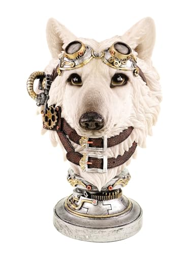 Kremers Schatzkiste XXL Steampunk Wolfsbüste Polyresin Deko Figur 35cm I Weiße Wolf Skulptur mit Brille I Handbemalt I Detailreiche Statue I Wohnzimmer Büro Dekoration Kremers Schatzkiste XXL Steampunk Wolfsbüste Polyresin Deko Figur 35cm I Weiße Wolf Skulptur mit Brille I Handbemalt I Detailreiche Statue I Wohnzimmer Büro Dekoration
