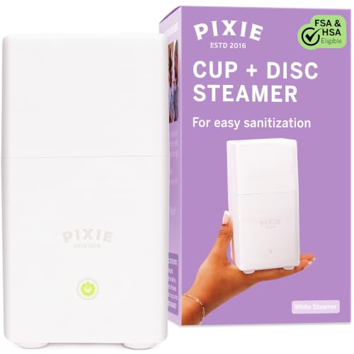 Pixie Menstrual Cup Steam Cleaner - Wash Your Cup + Kill 99.9% of Germs with Cleanser Steam for Feminine Care - 3 Minutes and Your Period Cup is Sterile! Automatic Shut Off - FSA Eligible (White)