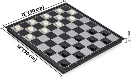 Image of Imports 2-in-1 Magnetic Chess & Checkers Board Game | 12-Inch Folding Travel Set | Portable Strategy Game for Kids & Adults